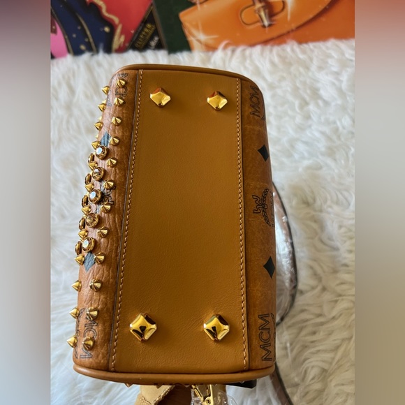 MCM Cognac Visetos Swarovzki mini boston 2 way - Picture 11 of 14